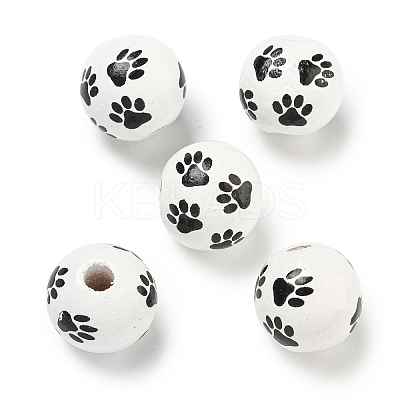 Printed Wood European Beads WOOD-G022-09K-1