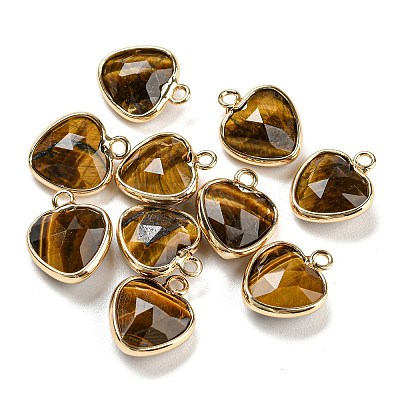 Natural Tiger Eye Faceted Heart Charms G-Q006-07G-08-1
