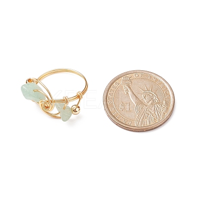 Natural Mixed Stone Chips with Brass Beaded Finger Ring RJEW-JR00515-1