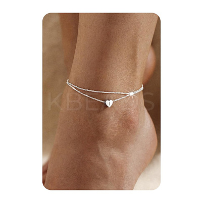 201 Stainless Steel Heart with Initial Charm Double Layer Anklets for Women FS-WG0EC0A-08-1