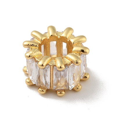 Brass Micro Pave Clear Cubic Zirconia European Beads KK-B059-17G-1