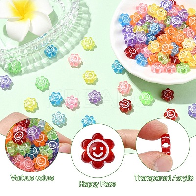 100Pcs Smiling Face Transparent Acrylic Beads MACR-YW0003-47A-1