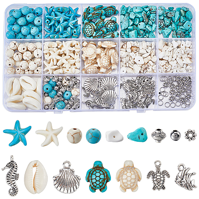DIY Ocean Theme Synthetic Turquoise & Alloy Jewelry Making Findings Beads Kits DIY-SC0027-40-1