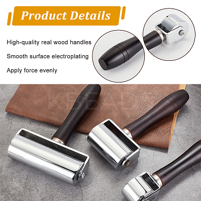 3Pcs 3 Style Wood with Iron Leather Glue Edges Laminating Roller TOOL-OC0001-78-1