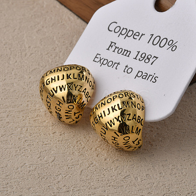 Letter Teardrop Brass Stud Earrings for Women LS-EJEW-G391-02G-1