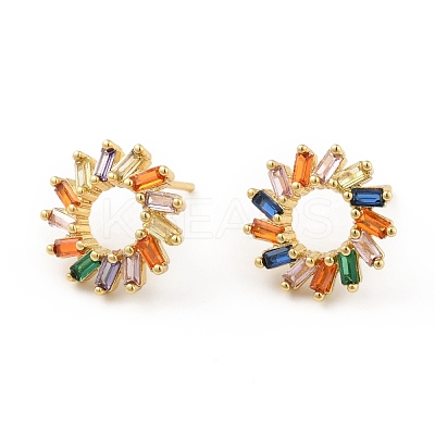 Colorful Cubic Zirconia Ring Stud Earrings EJEW-C035-08G-1