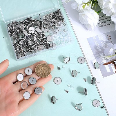100Pcs Flat Round Stainless Steel Stud Earring Settings STAS-SP0001-61D-P-1