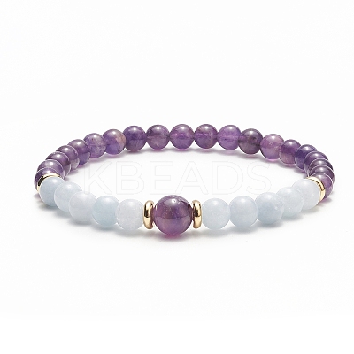 Natural Aquamarine & Mixed Gemstone Round Stretch Bracelet for Women BJEW-JB09270-1
