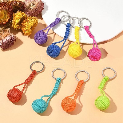 16Pcs 8 Colors Polyester & Spandex Cord Braided Ball Keychain for Jewelry Making DIY Crafts KEYC-CJ0001-05-1