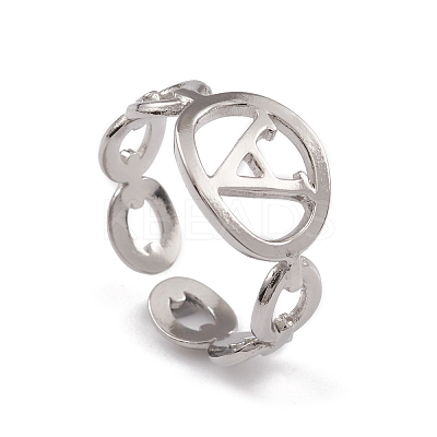 Non-Tarnish 304 Stainless Steel Initial Letter A Open Cuff Rings for Women RJEW-G285-56P-1