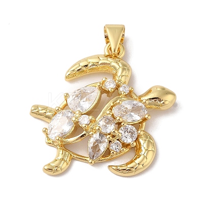 Rack Plating Brass & Clear Cubic Zirconia Pendants KK-L216-057G-1