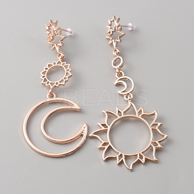 Alloy Star & Moon Asymmetrical Earrings EJEW-WH0018-21-1