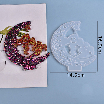 Halloween DIY Crescent Ghost Silicone Statue Molds X-DIY-I034-03-1