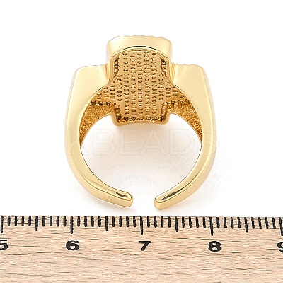 Brass Micro Pave Clear Cubic Zirconia Open Cuff Rings for Women RJEW-R011-03G-01-1
