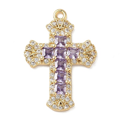 Brass Micro Pave Cubic Zirconia Pendants KK-P342-15G-1