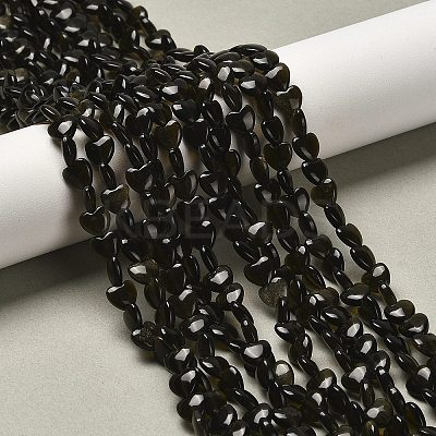 Natural Golden Sheen Obsidian Beads Strands G-P575-C04-6mm-1