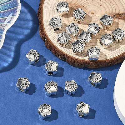 Tibetan Style Zinc Alloy Dog Paw Prints European Beads MPDL-R038-008AS-RS-1