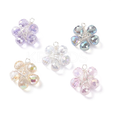 Wire Wrapped Glass Pendants PALLOY-JF01319-01-1