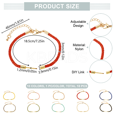 10Pcs 10 Colors Nylon Cord Bracelets Making MAK-GO0001-04-1
