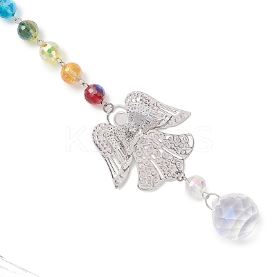 Chakra Glass Beads & Brass Angel Hanging Suncatchers HJEW-JM04685-1
