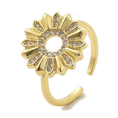 Brass Micro Pave Cubic Zirconia Cuff Rings for Women RJEW-P129-06B-G-1