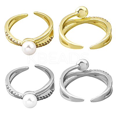 4Pcs 2 Colors Brass Micro Pave Cubic Zirconia Adjustable Cuff Open Rings RJEW-HY0001-26-1