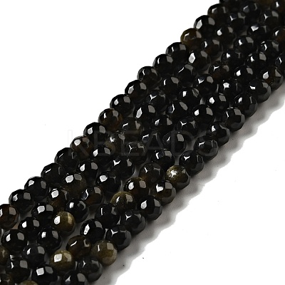 Natural Golden Sheen Obsidian Beads Strands G-P476-01A-04-1