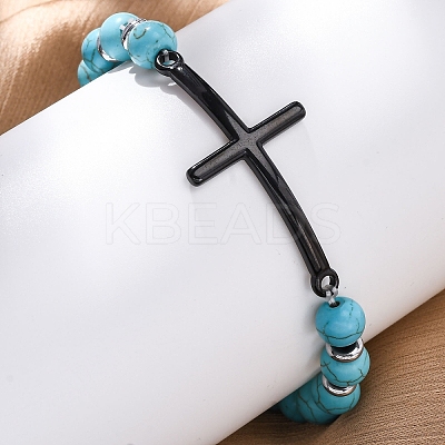 Round Synthetic Turquoise Bead Stretch Bracelets BJEW-F493-05EB-02-1