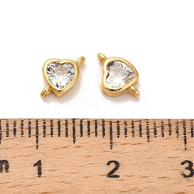 Brass Pave Clear Cubic Zirconia Heart Links Connector Charms KK-H515-01B-G-1