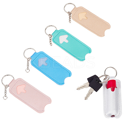 5Pcs 5 Colors Portable PU Imitation Leather Lipstick Keychain Holder AJEW-WR0001-37-1