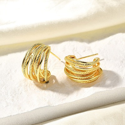 Multilayer C-Shaped Brass Stud Earrings EJEW-R018-03G-1