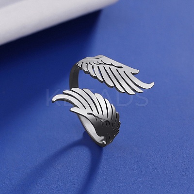 Non-Tarnish 304 Stainless Steel Double Wing Open Cuff Ring LS-RJEW-F149-01P-1