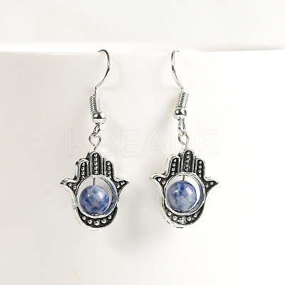 Natural Crystal Stone Hamsa Hand & Round Dangle Earrings UB8598-8-1
