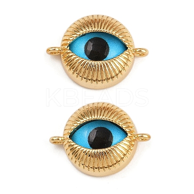 Brass Pave Glass Blue Eye Shape Connector Charms KK-L244-01G-1