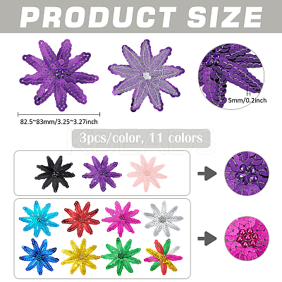 33Pcs 11 Colors Flower PVC Glitter Sequins Ornament Accessories DIY-FG0008-26-1