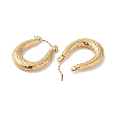 Texture Oval 201 Stainless Steel Half Hoop Earrings for Women EJEW-G385-10G-1