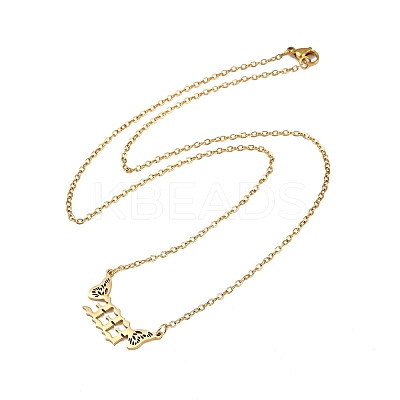 201 Stainless Steel Number 333 with Butterfly Wings Pendant Necklaces LS-NJEW-P332-01A-G-1