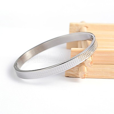 Tarnish Resistant Carve Rhombus 304 Stainless Steel Bangles BJEW-H0003-24A-1