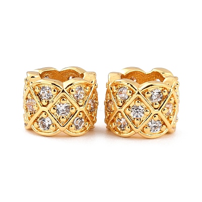 Brass Micro Pave Clear Cubic Zirconia European Beads ZIRC-P091-06G-RS-1
