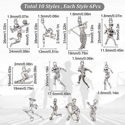 60Pcs 10 Style Tibetan Style Alloy Pendants FIND-SC0003-69-1