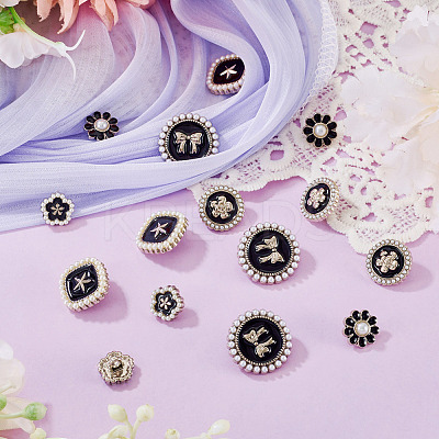 15Pcs 5 Styles 1-Hole Alloy Enamel Shank Buttons BUTT-TA0001-47B-1