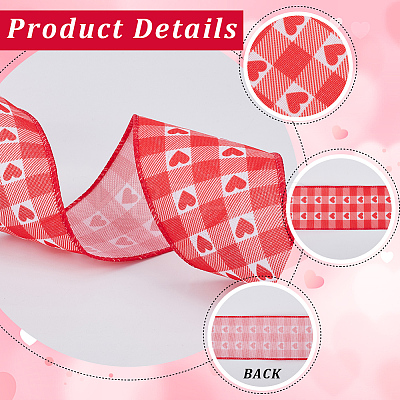 2 Rolls 2 Styles 5 Yards Valentine's Day Polyester Heart Printed Ribbon for Sewing Decoration OCOR-GF0004-34-1