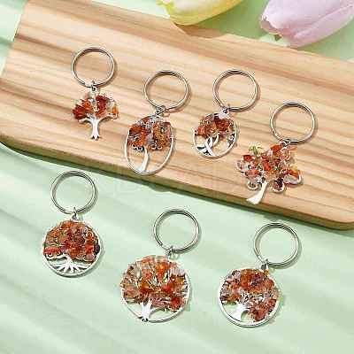 Natural Carnelian Chip & Alloy Tree of Life Pendant Keychain KEYC-JKC00648-04-1