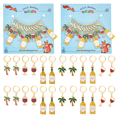 12Pcs 6 Style Wine & Beer & Coconut Tree Locking Stitch Markers HJEW-PH01603-1