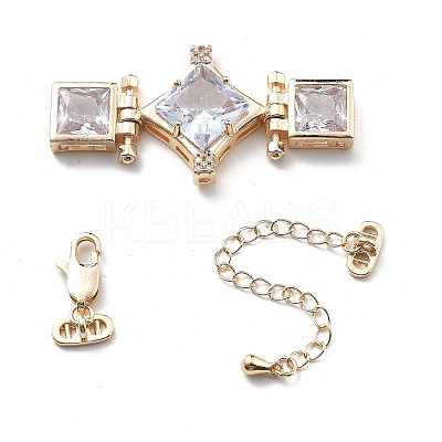 Brass & Cubic Zirconia & Glass Watch Band Clasps KK-G523-03G-01-1