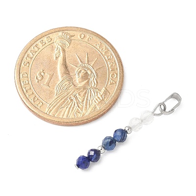 Faceted Round Natural Quartz Crystal & Lapis Lazuli & Kyanite Beaded Pendants PALLOY-JF03529-02-1