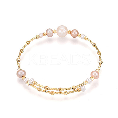 Brass Natural Fresh Water Pearl Beaded Bracelets for Women BJEW-T022-10G-1