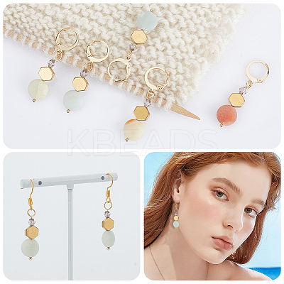 Natural Flower Amazonite & Non-magnetic Synthetic Hematite Pendant Stitch Markers HJEW-AB00516-1