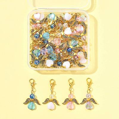 32Pcs 4 Styles Acrylic & Alloy Heart Angel Pendant Decorations HJEW-FS00040-04-1
