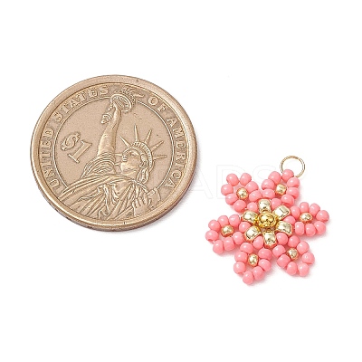 Glass Seed Beaded Flower Pendants PALLOY-MZ00712-01-1